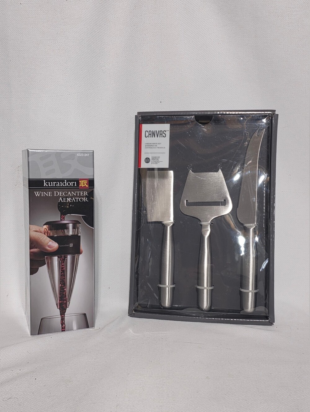 NEW Canvas 3-Piece Cheese Knife Set & Kuraidori Wine Decanter Aerator